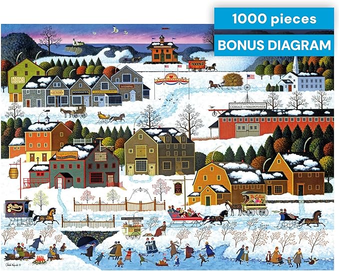 Buffalo Games – Charles Wysocki - Hickory Haven Canal - 1000 Piece Christmas Jigsaw Puzzle - Festive, Holiday Puzzles for Adults – Precision-Cut Pieces, Winter Artwork, Relaxing Fun