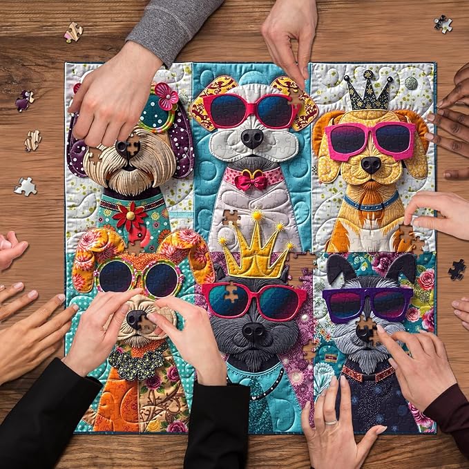 Funny Dogs Puzzles for Adults 1000 Pieces, Colorful Cute Puppy Portrait Jigsaw Puzzle, Whimsical Animal Art Puzzle