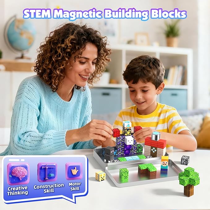 45 PCS 0.8in Mini Magnetic Blocks - Easter Travel Magnet Toys for Kids with Portable Metal Box, Stacking Magnets, Toys and Gifts for Boys and Girls Age 3+ Years Old (Theme: Portal)