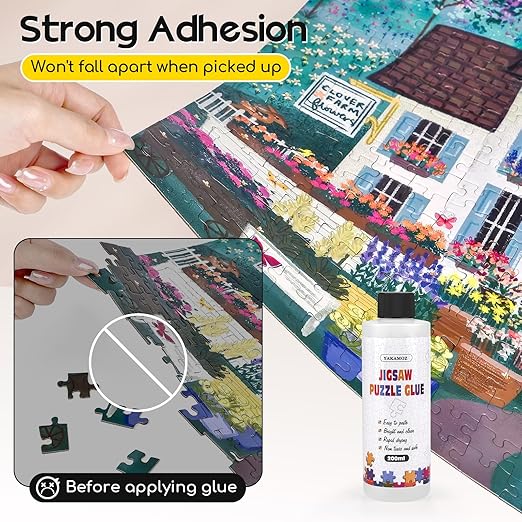 YAKAMOZ Clear Jigsaw Puzzle Glue with Precision Applicator – Non-Toxic, Quick Dry & Water-Soluble for Puzzles up to 10000 Pieces (400ML)