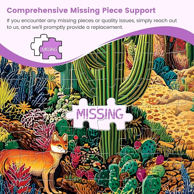 500 Piece Jigsaw Puzzles for Adults, Colorful Desert 500 Piece Puzzle, Vibrant Landscape with Cacti, Fox and Mountains Jigsaw Puzzles, Relaxing Gift for Adults, Seniors, 20.5 x 15 in