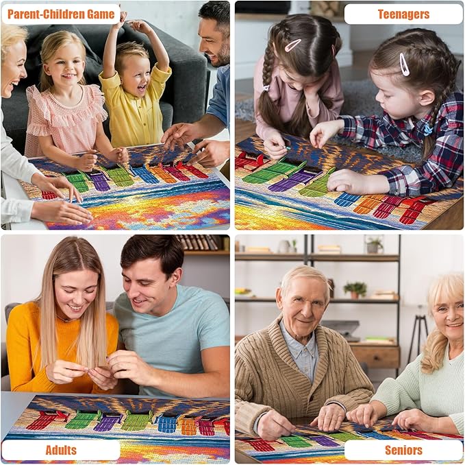 Beach Puzzles for Adults 1000 Pieces - Colorful Puzzles Beach Lounge Chair Scene, Summer Jigsaw Puzzle with Letters on Back, Challenging Hard Difficult Sunset Landscape Puzzle as Home Coast Art Decor
