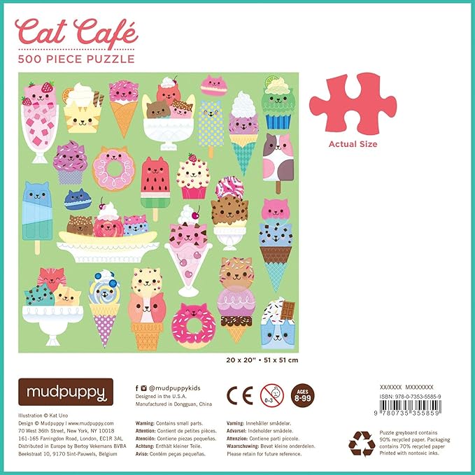 Mudpuppy Cat Cafe 500 Piece Jigsaw Puzzle for Families and Adults, Colorful Cat Puzzle with Illustrations of Cats and Desserts, Multicolor (0735355851)