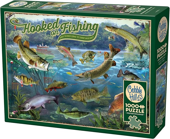 Cobble Hill 1000 Piece Puzzle - Hooked on Fishing - Sample Poster Included