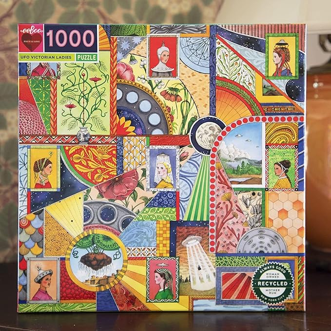 eeBoo 1000 Piece Puzzle - UFO Victorian Ladies Jigsaw Puzzle for Adults, Square 23" x 23" Made with Recycled Board & Vegetable-Based Ink