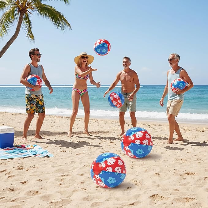12 Pack Beach Ball Set, Reusable Colorful Inflatable Ball with Vacuum Storage Bag for Pool Party, Beach Games