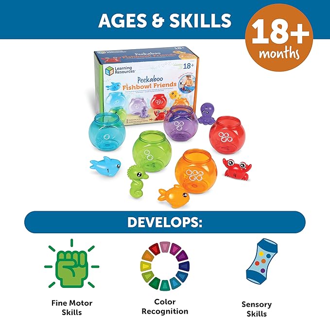 Learning Resources Peekaboo Fishbowl Friends - Counting and Fine Motor Skills, Water and Bathtub Toys, Toddler Games, Preschool Activities, Math Manipulatives, Gifts for Boys and Girls
