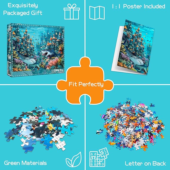 1000 Piece Puzzle for Adults, Sea King Castle Jigsaw Puzzle, Impossible Puzzles Game, Interlock Perfectly No Dust, Home Decoration Puzzle, Gift for Friends Parents Couples