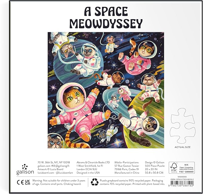Galison Space Meowdyssey – 1000 Piece Jigsaw Puzzle Featuring Beautiful Artwork of A Cosmic Cat Filled Galaxy