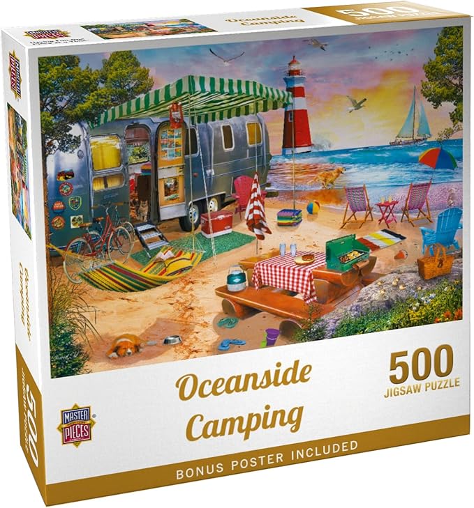 Masterpieces Oceanside Camping Jigsaw Puzzle - 500 Piece Puzzle for Adults - Ages 15+