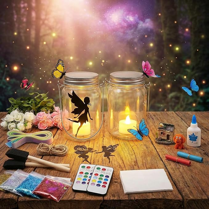 Alritz Fairy Lantern Craft Kit, Gifts for Kids Girls, Remote Control Mason Jar Night Light, DIY Garden Decorations Art Project Ornaments, Creative Easter Activities Birthday Ages 4 5 6 7 8 9 10 11+