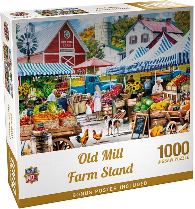 Masterpieces Jigsaw Puzzle 1000 Pieces - Old Mill Farm Stand - Puzzles for Adults 1000 Pieces - 19.25"x26.63"
