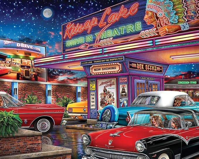 White Mountain 1000 Piece Jigsaw Puzzle Retro Nostalgic Collage Puzzles with Large Pieces Gift for Adults and Family 24"x30" - Movie Night