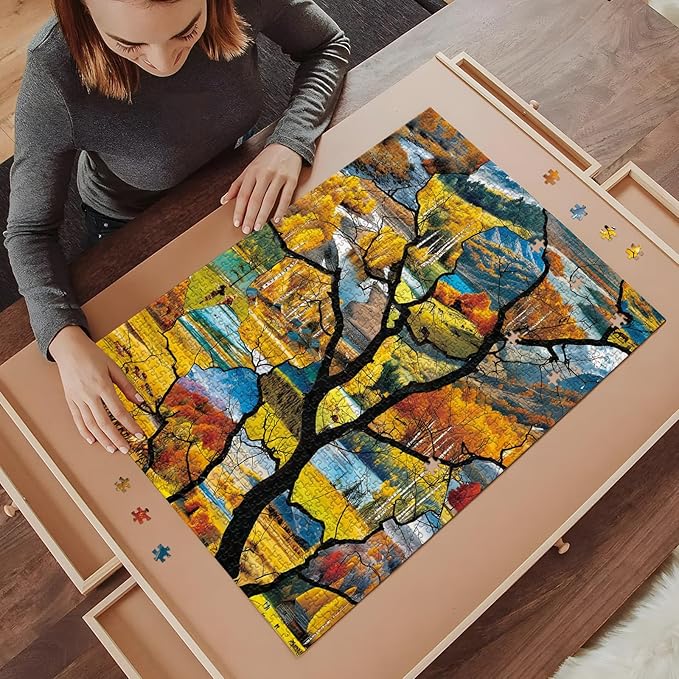 Puzzle for Adults 1000 Pieces, Stained-Glass Autumn Mountain Landscape Puzzle, Challening Impossible Difficult Hard Fun 1000 Pieces Jigsaw Puzzles for Adults