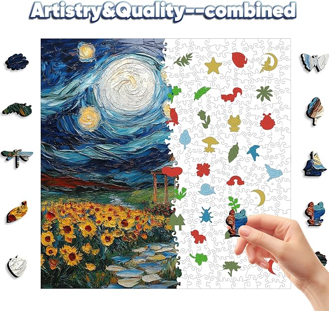 Leodozzio Wooden Puzzles for Adults 500 Pieces, Starlight House Jigsaw Puzzles, 5MM Thick Unique Shaped Animal Wooden Puzzle, Perfect Choice for Gifts, Wall Art Room & Artistic Home Decor, 15.9"x15.9"
