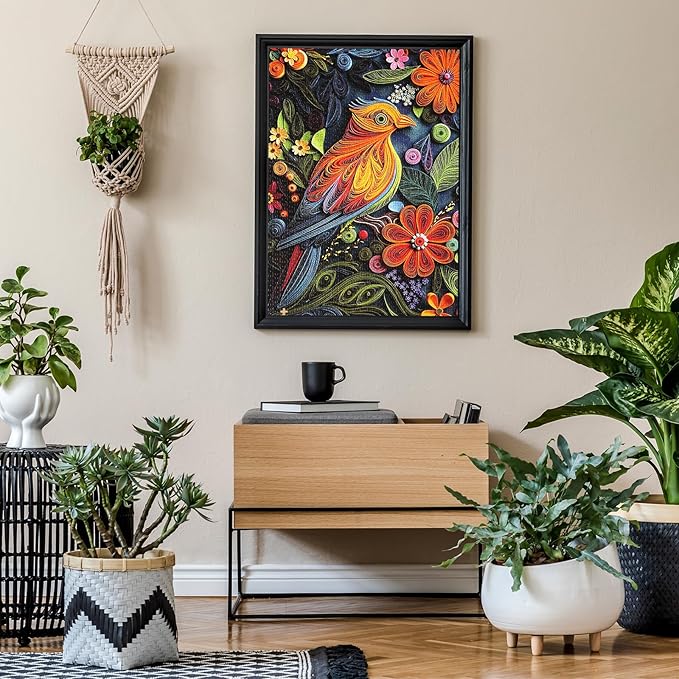 Jigsaw Puzzles for Adults 1000 Pieces, Colorful Forest Bird Difficult Challenging Unique Puzzle for Game Night Family Home Decor, 20x27 Inches, Quilling Bird