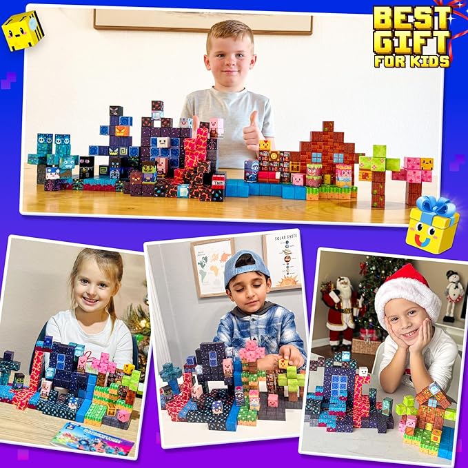 300PCS Magnetic Blocks, Build Mine Magnet World Set, Stacking Magnetic Building Cubes for Kids Ages 4-6 6-8 8-12, STEM Montessori Sensory Toys for Toddler, Christmas Birthday Gifts for Boys Girls