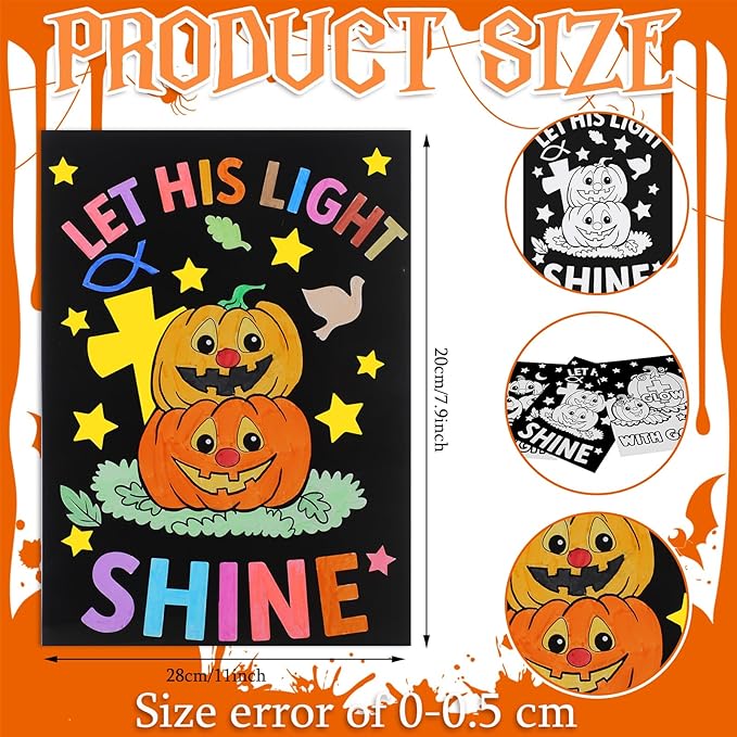 Zhanmai 30 Pcs Color Your Own Christian Pumpkin Halloween Posters DIY Christian Crafts Color Your Own Religious Bible Poster Bulk for Home Sunday School Holiday Halloween Party Activities