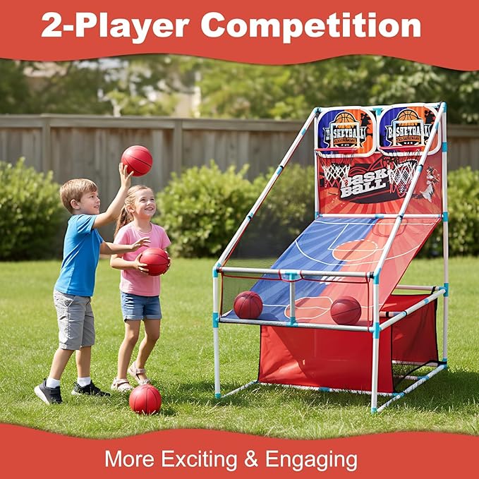 Basketball Arcade Game, Kids Double Basketball Hoop with Balls & Pump, Fun Sports Game for Boys Girls, Gift for Kids Ages 4+