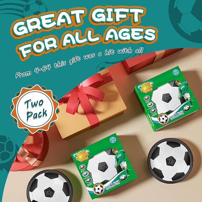 2 Pack Hover Soccer Ball with 8 Pcs Batteries, Air Floating Soccer Toy with LED Lights and Foam Bumper, Indoor Games for Kids 4-8-12, Toys Gifts for 3 4 5 6 7 8 9 Year Old Boys Girls