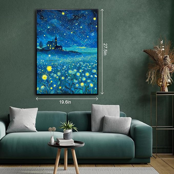 Puzzles for Adults 1000 Pieces Romantic Glitter Blue Starry Sky Jigsaw Puzzle with Letters on The Back Challenging Puzzles Game for Family and Friends (27.5"x19.6")