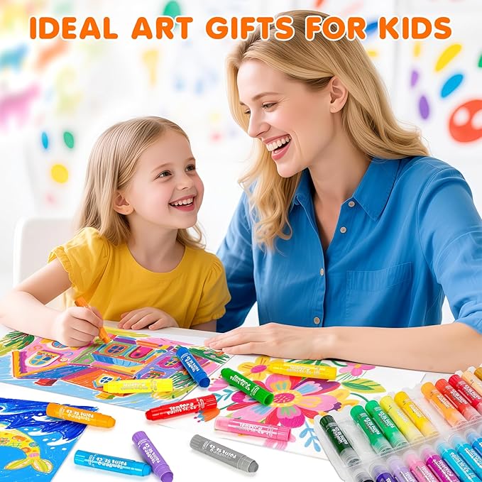 Tempera Paint Sticks For Kids, 24 Colors, Washable & Quick-Drying Twistable Solid Paint, Mess-Free Art Supplies for Drawing & Painting, Ideal Toddler Arts and Crafts Gifts