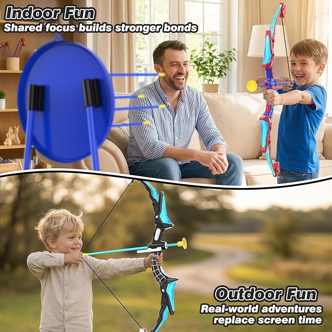 2 Pack of Kids Bow and Arrow Set, LED Light Up Archery Toy Set with 14 Suction Cup Arrows, Detachable Target, Indoor Outdoor Hunting Play Gift Toys for Kids, Boys & Girls Ages 6-12