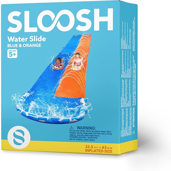 JOYIN 32.5FT Water Slide and 2 Inflatable Boards, Extra Long Double Lawn Heavy Duty Splash Mat Pad with Sprinkler for Kids Adults Backyard Summer Water Toy Outdoor Fun, Blue, Orange