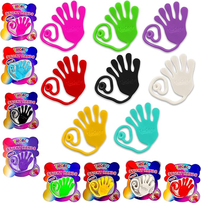 Jumbo Giant Sticky Hands, 13-in Total Length (8 Pack Assorted) Mega Large Fun Stretchy Silly String Toy for Kid Adult, Stress Anxiety ADHD Relief, Party Favors, Birthday Gift, Classroom Prizes