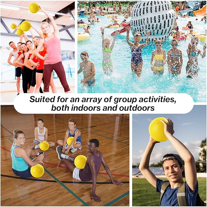 12 Pack Dodgeballs 5 Inch Playground Ball Kickball Yellow Inflatable Rubber Handball Bouncy Dodge Ball with 1 Hand Pump for Outdoors Ball Games Gym Camps Picnic