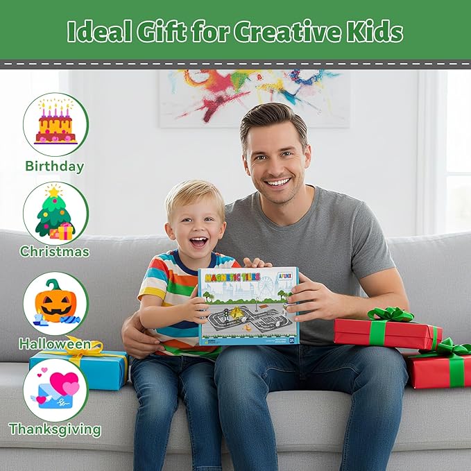 Magnetic Tiles Road Expansion Set, STEM Magnetic Building Blocks for Kids Ages 3-5 4-8 5-7, STEM Learning Toys, Safe & Durable Creative Construction Play, Gift for Boys & Girl