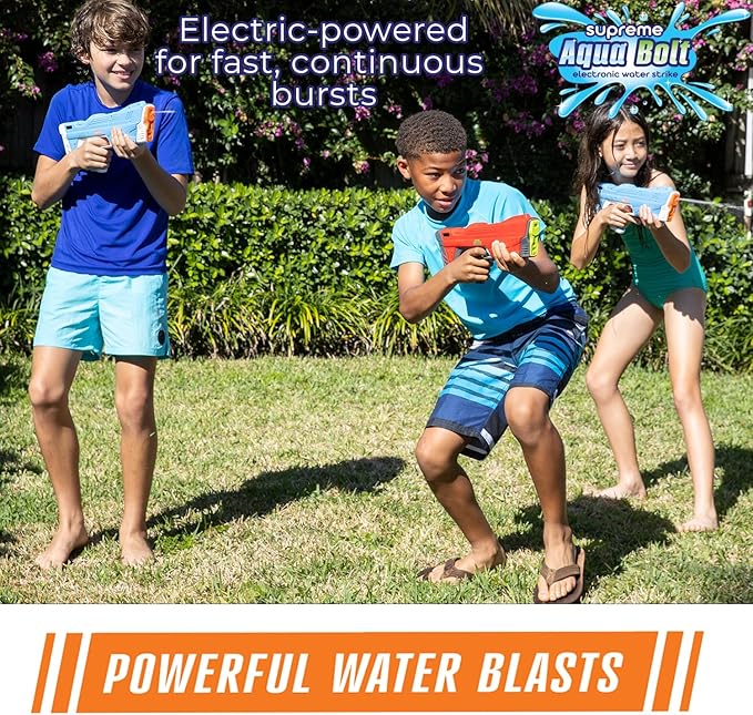 Supreme Sports Aqua Bolt | Electric Water Blaster with Rechargeable Battery; Long Range 20ft Precision Soaking; Fast Fill | Automatic Refill; Lightweight Design for Kids; Adults; Pool; Squirt Soaker