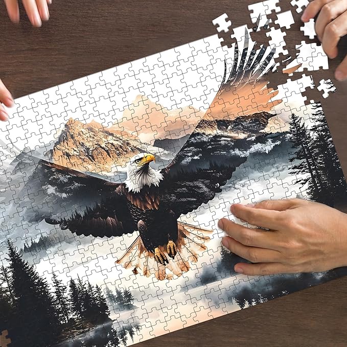 500 Piece Puzzles for Adults, Eagles Jigsaw Puzzles - Eagle's Embrace, Impossible Landscape Puzzles, Finished Size 20.47 * 14.96”, with 1:1 Poster, Letter on The Back