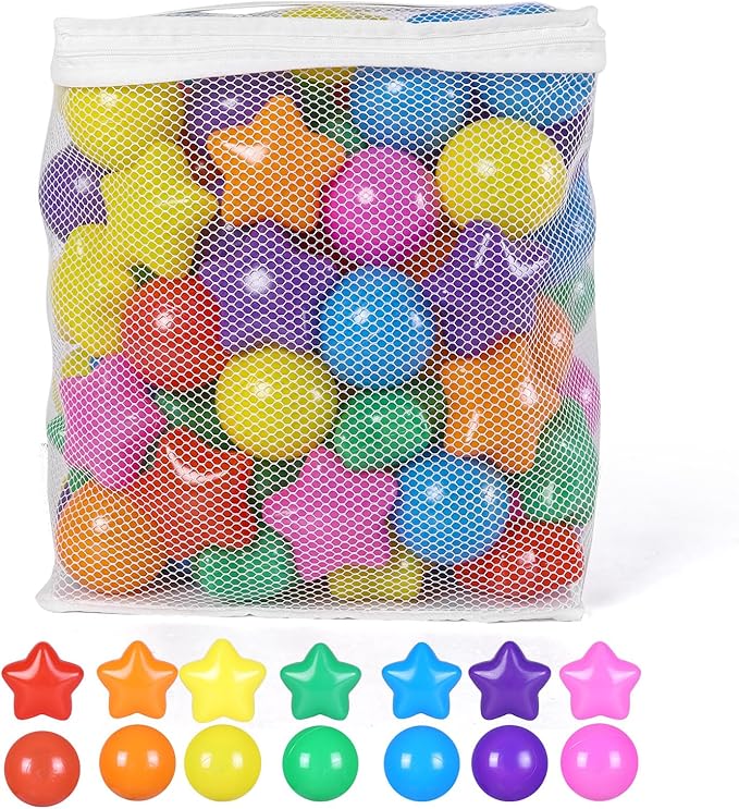 STARBOLO Ball Pit Balls - 200 Bulk Mixed Rainbow Stars Crush Proof Plastic Children's Toy Balls Star Ocean Balls for Birthday Party Christmas Water Toy Indoor Outdoor