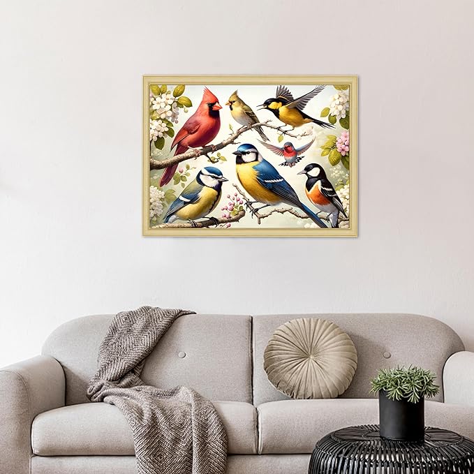 Rocorose 1000 Piece Puzzle for Adults, Colorful Birds and Flowers Puzzle with Exquisite Poster, Challenging Spring Garden Animal Songbirds Cardinals Puzzles Game