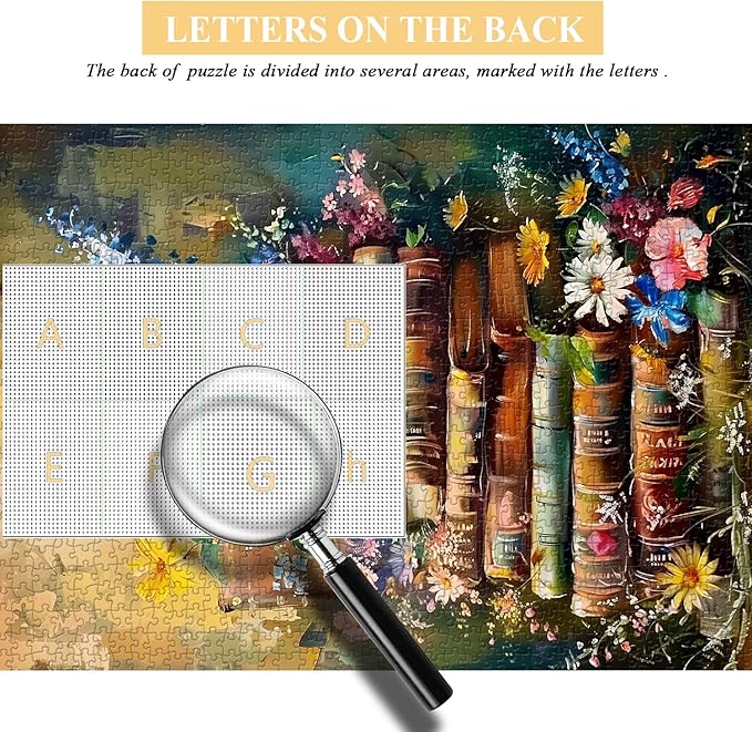 Vintage Book Puzzle for Adults,PICKFORU Wildflower Pages Jigsaw Puzzle 1000 Pieces,Retro Plant Floral Puzzle, Book Aesthetic Puzzle for Book Lover