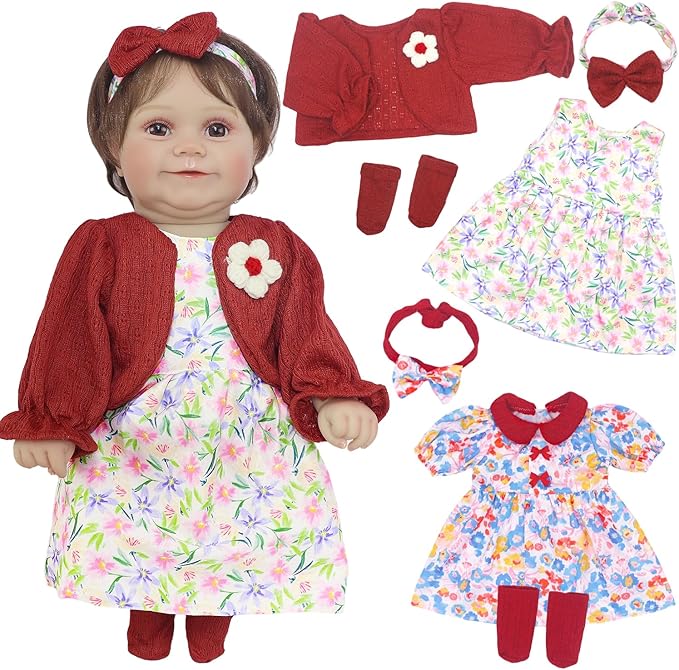 Ecore Fun 2 Set Baby Doll Clothes for 20- 22 Inch Dolls, 7 Pcs 20 Inch Dolls Clothes Accessories Dress Outfits Include Skirts, Socks, Headbands (No Doll)