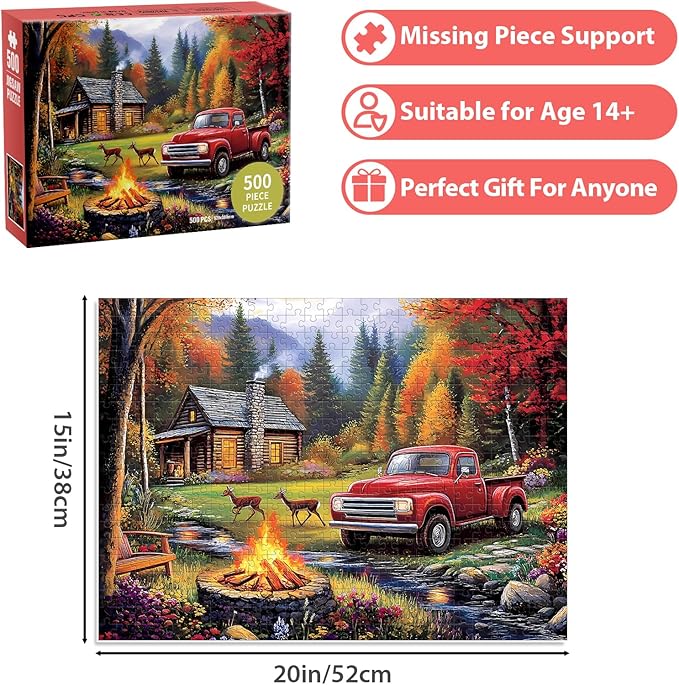 500 Pieces Puzzle for Adults,Car Deer Forest Fall Puzzle,Recycled Cardboard Jigsaw Puzzles 500 Pieces,Challenging Puzzles Game Home Decor Birthday Party Gift Toy for Adults Seniors 20.5 * 15 in