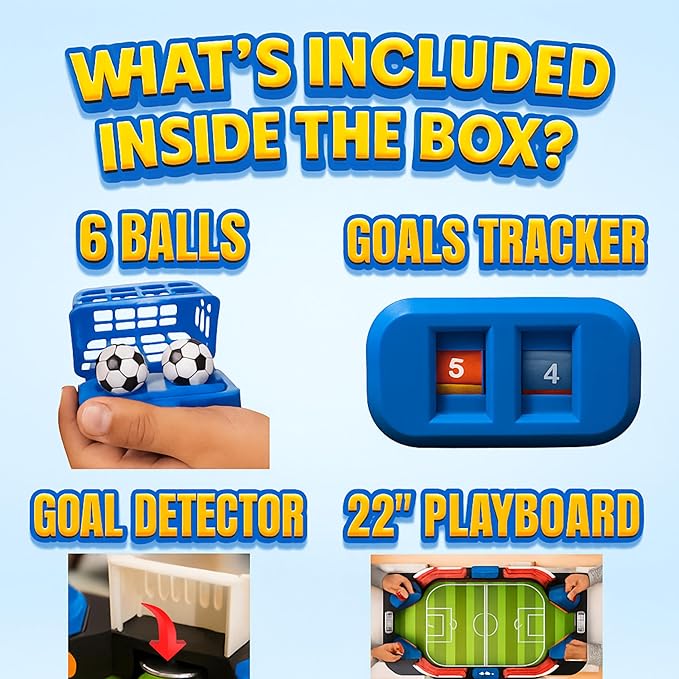 Soccer Toy for Kids - Table Top Foosball Game for 3 4 5 6 7 8-12 Year Old Kids - Interactive Soccer Gift - Mini Football Table Game with Goal Bell, Score Counter & 6 Balls - Easy Set-up Gift