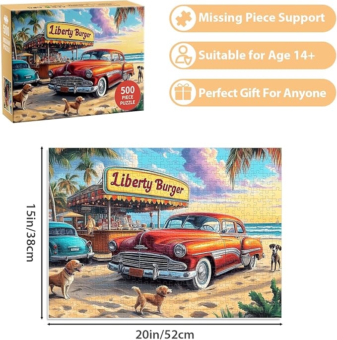 500 Piece Puzzle for Adults, Beach Store Puzzle, Recycled Cardboard Car Dog Jigsaw Puzzles 500 Pieces, Challenging Puzzles Game Home Decor Birthday Party Gift Toy for Seniors 20.5 * 15 inch