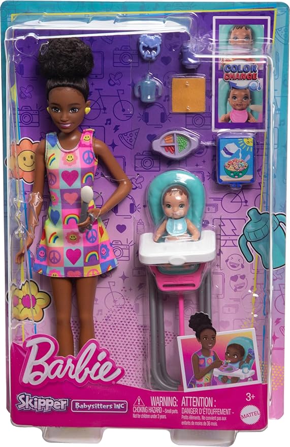 Barbie Skipper Doll & Playset with Accessories, Babysitting Set Themed to Mealtime, Color-Change Toy Play