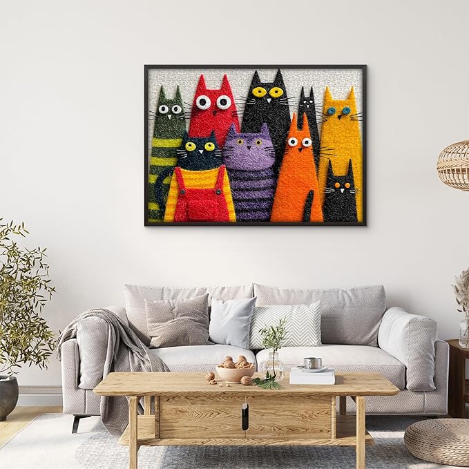 Funny Cats Jigsaw Puzzle 1000 Pieces for Adults,Colorful Kittens Felt Style Art Puzzles,Unique Whimsical Cat Puzzle Kitty Challenge