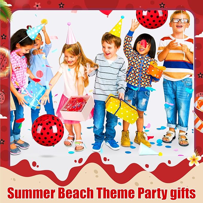 Leyndo 12 Pack Polka Dots Ladybug Beach Ball for Kids 7.87" Bulk for Summer Pool and Beach Game Gifts and Birthday Party Supplies and End of The Year Class Party Decoration Favors