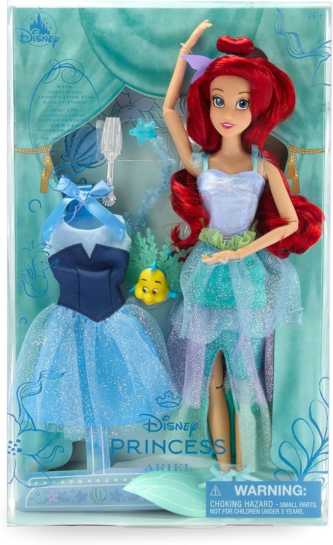 Disney Store Official Princess Ballet Doll - 11 Inch Ariel Ballerina Doll - Includes Brush with Molded Details, 2 Tutu Outfits, Accessories and Flounder Figure - Disney Princess Toys for Girls