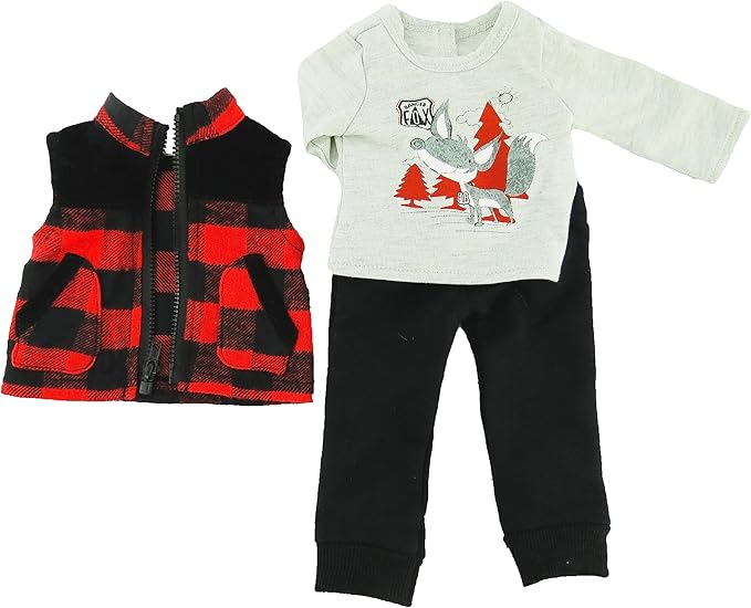 American Fashion World Boy’s Outdoorsy 3 Piece Vest and Pant Sets for 18-Inch Dolls | Premium Quality & Trendy Design