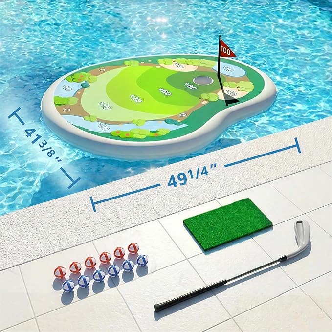 Funscape Kids Inflatable Golf Pool Toys, Fun Swimming Pool Game, Floating Water Chipping Green W/Sticky Balls, Yard Summer Party Birthday Gift 3 4 5 6 7 8 9 12 Years Old Boys Girls Teen Adults Family