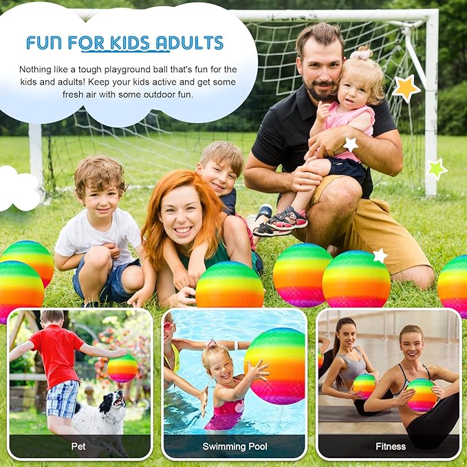 Hanaive 6 Pcs Kickballs 10 Inch Playground Ball Rubber Inflatable Dodgeball with Pump and Storage Bag Bouncy Kickball for Adults Sports Outdoor Activities(Rainbow)