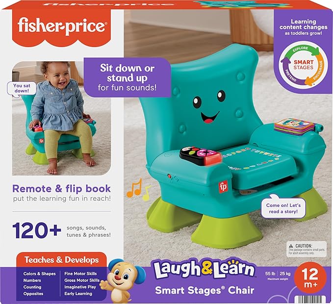 Fisher-Price Toddler Learning Toy Laugh & Learn Smart Stages Chair with Music Lights & Activities for Infants Ages 1+ Years, Teal