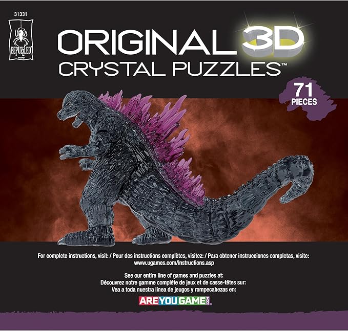 Bepuzzled, Godzilla Ultra Deluxe 3D Crystal Puzzle, for Godzilla Lovers, Collectors and Puzzlers Ages 12 and Up