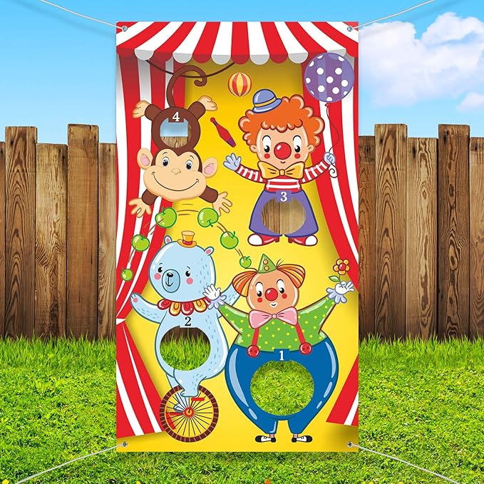 Blulu Carnival Toss Games Banner with 3 Bean Bags Halloween Carnival Game for Kids and Adults Circus Theme Party Decorations for Birthday Family Fun Throwing Indoor Outdoor